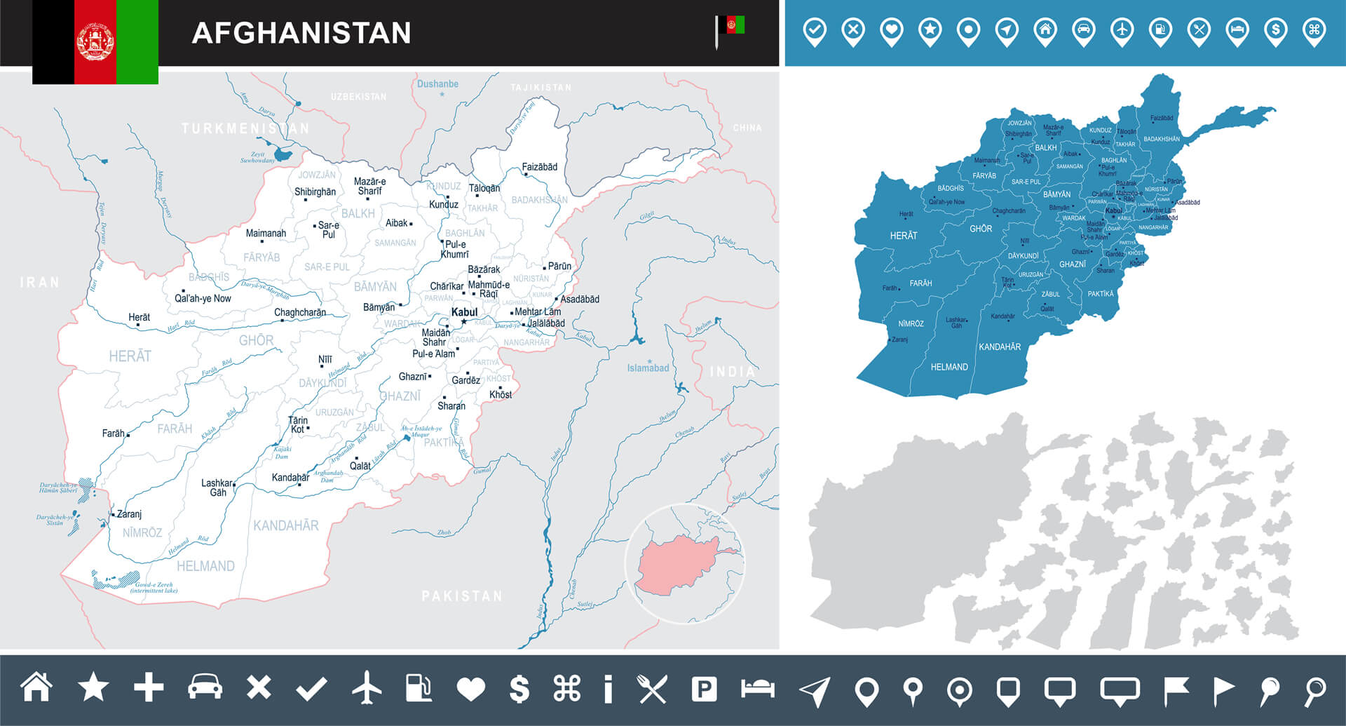 Afghanistan map and flag